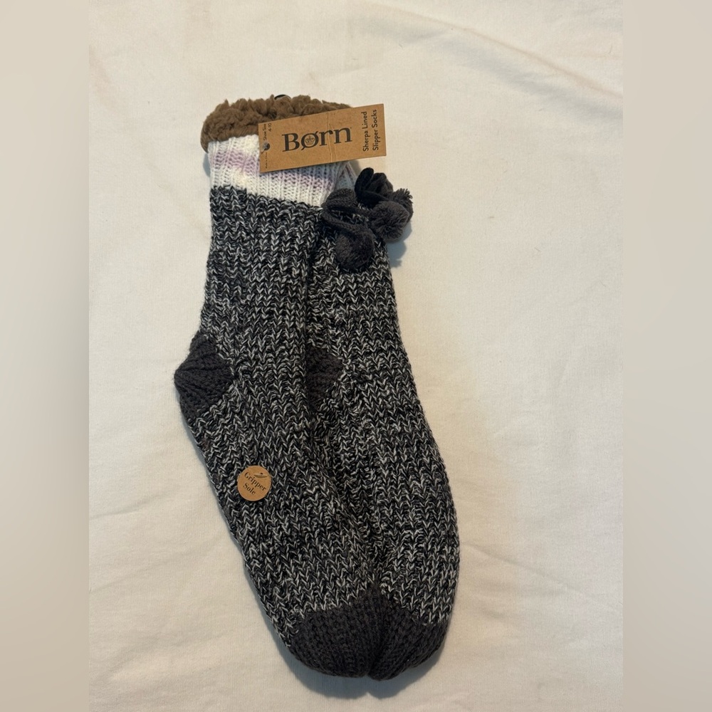 🆕 Born Black and White Sherpa Lined Slipper Socks